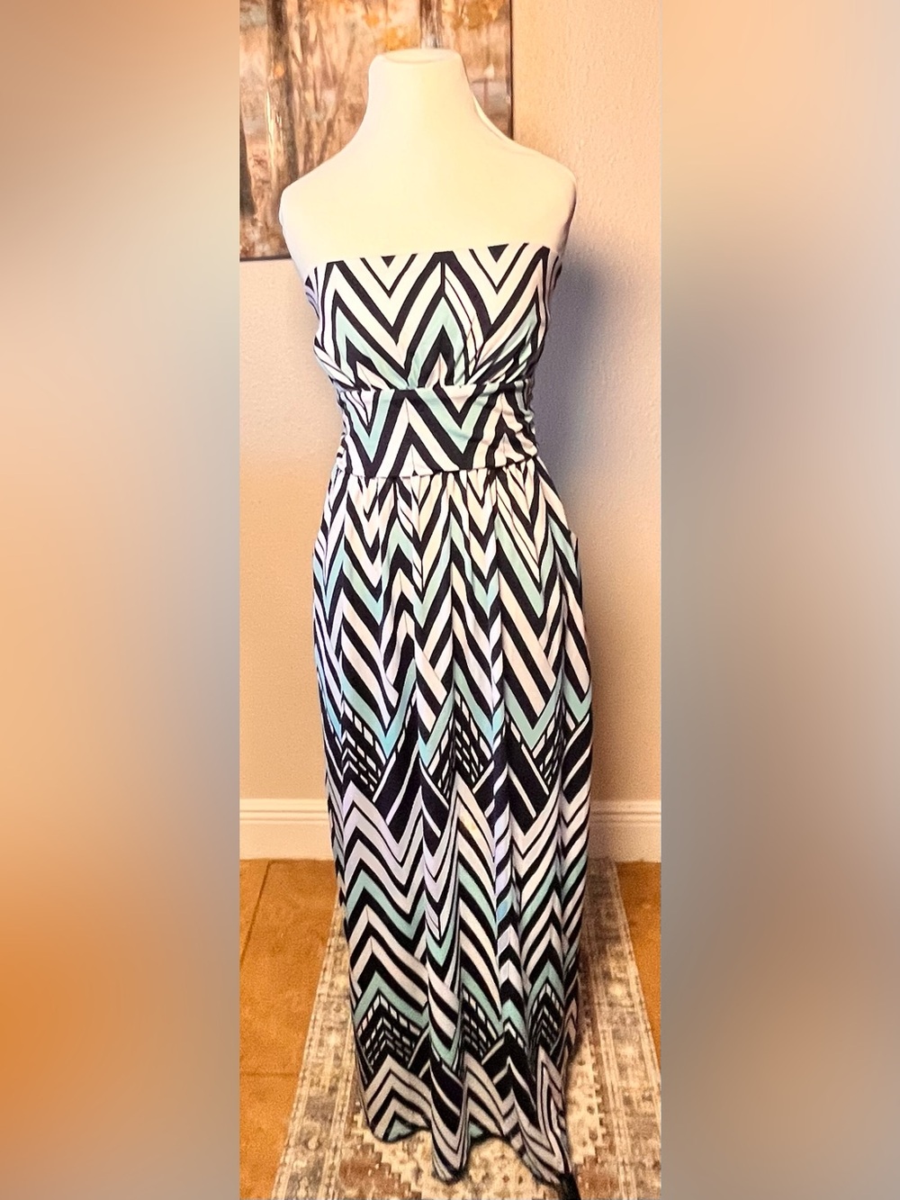 Emerald Sundae Strapless Chevron Maxi Skirt - Black, White & Mint